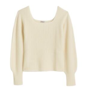 Madewell SoftWool Square Neck Sweater Women Size XS Heather Wool Cashmere NT585